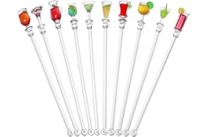 MIDREMER Colorful Acrylic Swizzle Sticks, 10 Pcs 9 Inch Cocktail Beverage Stirrers Reusable Cup Clear Shafts Drink Stirrer for Bars Cafes Party Restaurants and Home Use