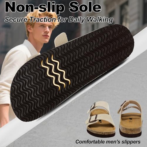 Wizshoe Sandals Men Summer Clogs Mules with Adjustable Buckle Ergonomic Cork Insole Breathable Design Non-Slip Sole Comfortable for Home Garden Indoor and Outdoor 41-46 EU