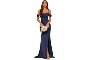 PUXIU Long Satin Bridesmaid Dresses with Silt for Women 2025 Formal Gowns Mermaid Prom Dress PU070