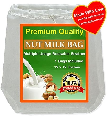 Nut Milk Bag, Reusable Food Strainer, Fine Mesh Cheesecloth, Coffee Filter (Big 12"X12")