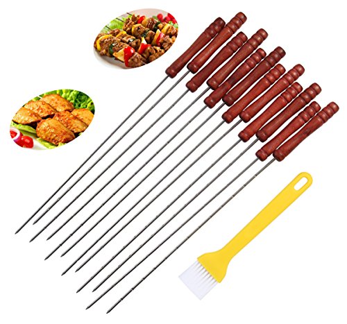 12pc BBQ Skewers set,Stainless Steel Metal Barbecue Kabob Sticks with Heat-resisting Handle- Pefect for Shish Kabob, Grill