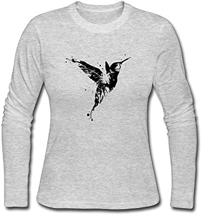 Ladies' Ink Hummingbird Long Sleeve Athletic Cotton Round Neck T-Shirt