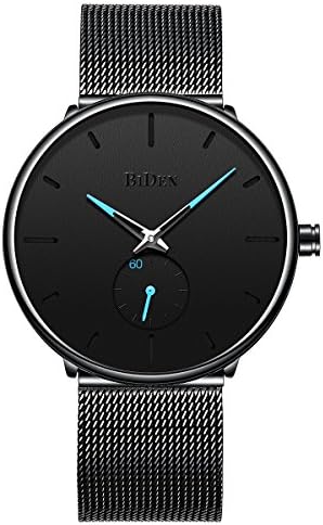 Men’s Watches Black Stainless Steel Ultrathin Luxury Fashion Casual Dress Waterproof Analog Wristwatch with Milanese Mesh Band