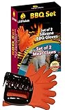 BBQ Set - Silicone BBQ Gloves (1 Pair) Plus Meat Handlers (1 Pair) * BBQ Gift Set Includes 2 Premium Products a Pair of Caveman Meat Claws and a Pair of Heat Resistant Cooking Gloves