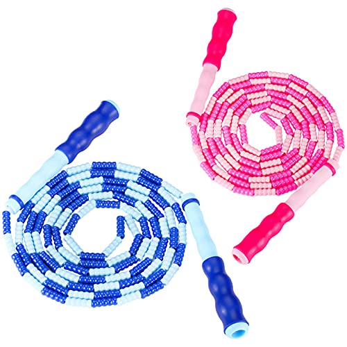ZOCY Soft Bead Jump Rope,Adjustable Fitness Skipping Rope for Men, Women and Kids Keeping Fit, Training (Pink+Blue)