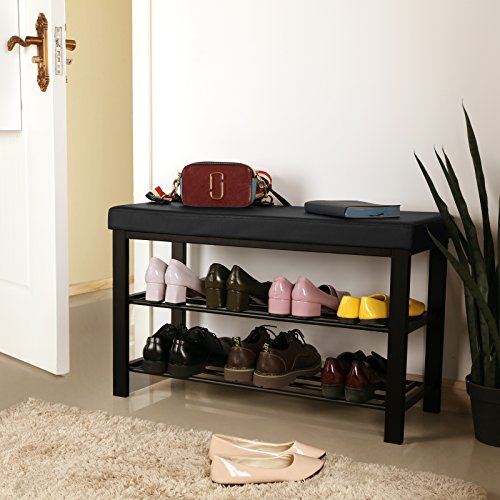 SONGMICS 32" Metal Shoe Bench 2Tier Shoe Rack Entryway Hallway Storage