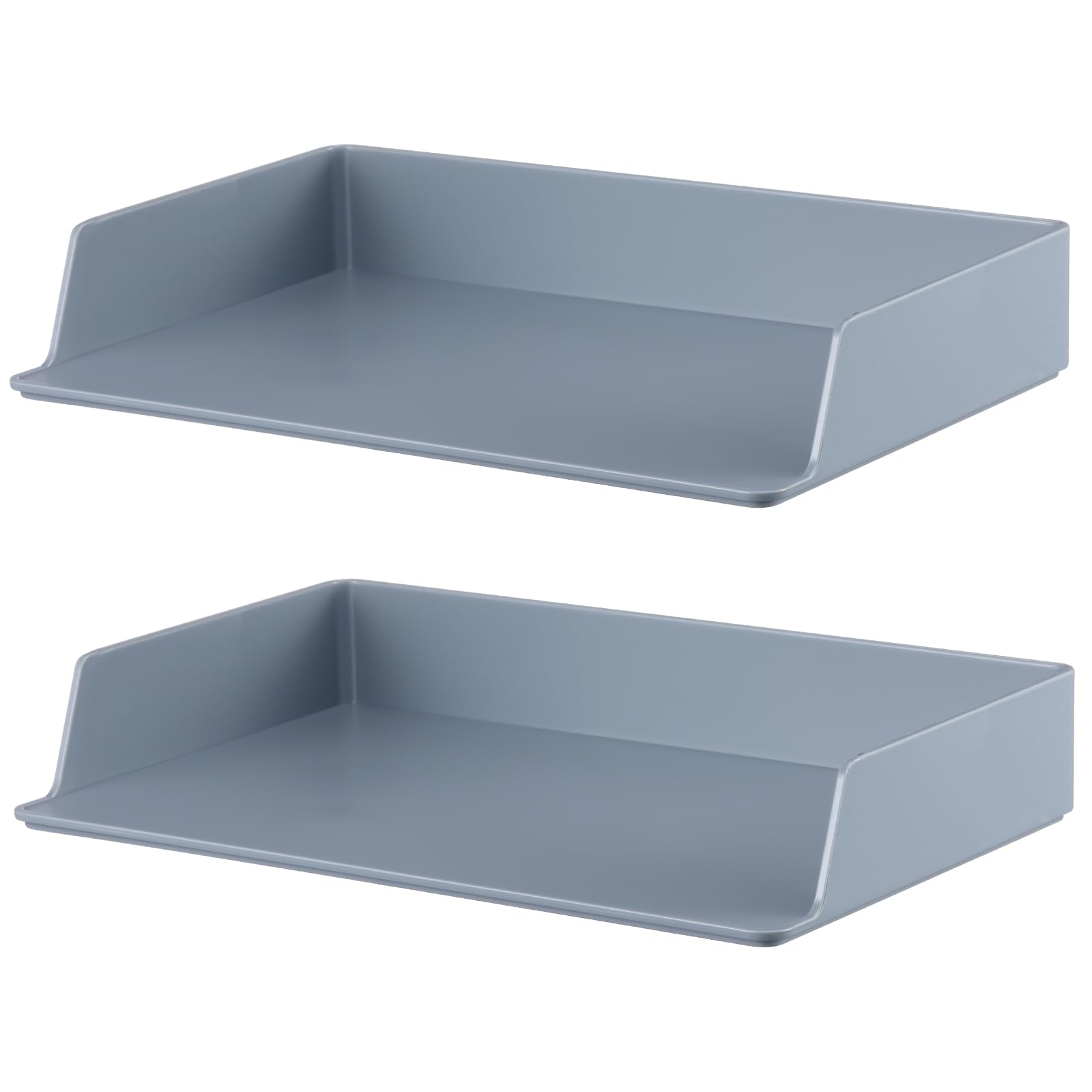 Photo 1 of Fuyoooo Paper Organizer for Desk Stackable Plastic Paper Tray Office Organization and Storage 9.37 x 5.91 x 1.57 Inch Stacking File Rectangular Letter Tray for Office Desktop(Gray,2 Pcs)