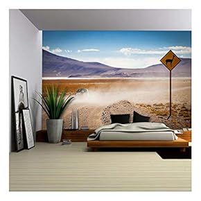 Llama Warning Sign at Bolivian Desert - Removable Wall Mural | Self-Adhesive Large Wallpaper - 66x96 inches