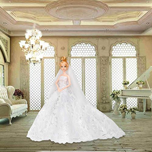 Abree 3 Stück Kleider Set Abendkleid Ballkleid Prinzessin Kleidung Dress Bekleidung mit Brautschleier für Puppen Weihnachten Party Geschenke (A) – Bild 3