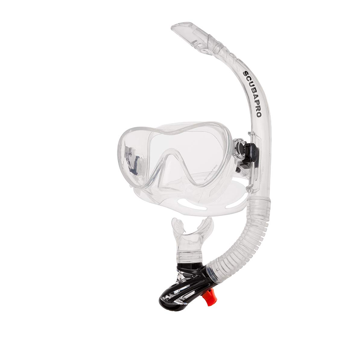 Photo 1 of SCUBAPRO Trinidad Adult Scuba Mask and Snorkel Set with Frameless Single Lens, Snorkel Splashguard Top, and Purge Valve, Includes Whistle, Clear