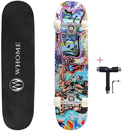 WHOME Pro Skateboard Complete for Adult Youth Kid and Beginner - 31" Double Kick Concave Street Skateboard 8 Layer Alpine Hard Rock Maple Deck ABEC-9 Bearings Includes T-Tool