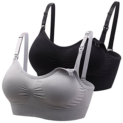 MIRITY Womens Nursing Bras for Breastfeeding Seamless Wirefree Maternity Wear Bra Color BlackGrey Size L