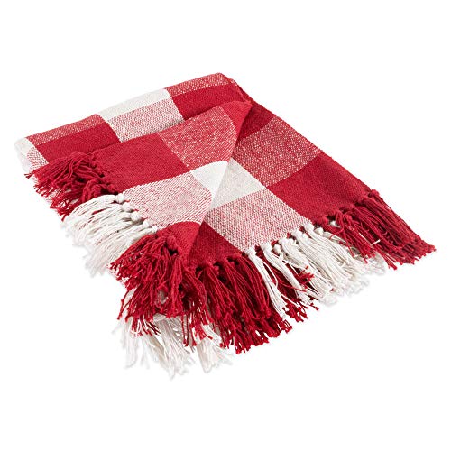 DII Rustikale Überwurfdecke mit dekorativen Quasten, für Stuhl, Couch, Bett, Picknick, Camping, Strand und einfach nur gemütlich zu Hause, 50 x 60 cm, Rot und Weiß