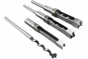HSOKEW Woodworking Square Hole Drill Bits, HSS Woodworking Square Mortise Drill Bit Wood Mortising Chisel Set Woodworker Hole Saw Power Tool Kits, 1/2 Inch, 1/4 Inch, 5/16 Inch, 3/8 Inch, 7/16 Inch (4)