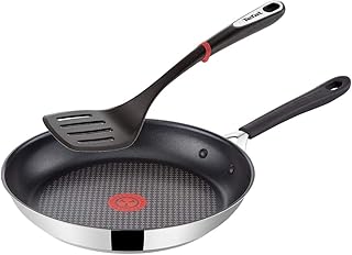Tefal G43505 Jamie Oliver Induktion Pfanne 26cm + Tefal Pfannenwender, Edelstahl Pfannen mit Antihaftbeschichtung, Induktionsherd geeignet, Antihaft Bratpfanne, Genieteter ergonomischer Edelstahlgriff