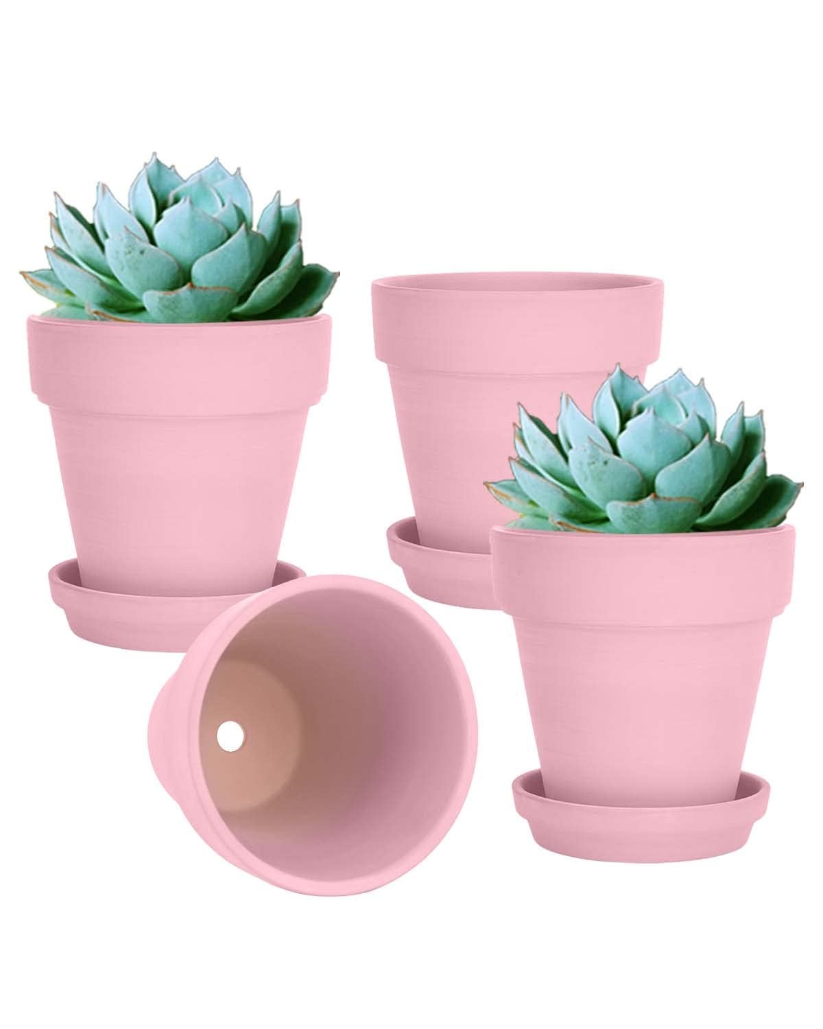 vensovo 15CM Peach Pink Terracotta & Clay Pots for Plant with Saucer - 4 Pack Medium Terra Cotta Planter with Drainage Hole, Flowerpot for Indoor Outdoor Plants, Crafts, Wedding Favor — image 1