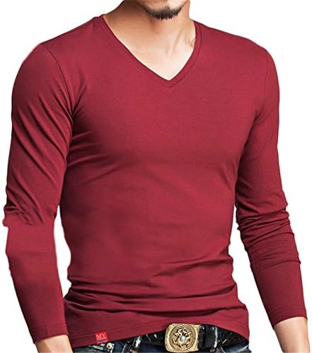 Spring Fashion Brand O-Neck Slim Fit Long Sleeve T Shirt Men Trend Casual Mens T-Shirt Korean T Shirts V neck Red M