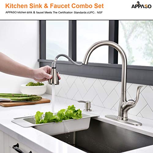 APPASO 28 Inch Single Bowl Kitchen Sink and Faucet Combo Set, Stainless Steel Kitchen Sink