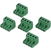 SHUATI 5Pcs Terminal Block, Green 4 Pole PCB Mount Terminal Connector, Male &amp; Female 4 Pin Phoenix Type Connector for Electronics