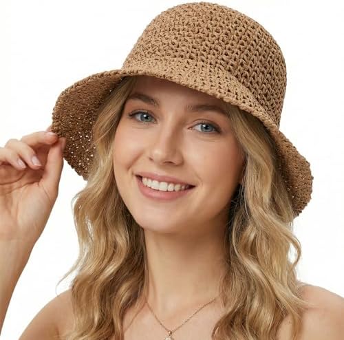 Womens Floppy Straw Sun Hat Packable Wide Brim Summer Beach  display picture 1