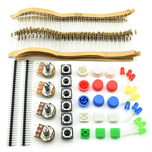 HJ Garden Electronic Component Assorted Kit Resistor + Rotating Potentiometer + LED + Touch Switch + 40 Pin Header Strip for Arduino, Raspberry Pi, STM32 etc. Projects (E0 Pack of 249pcs)