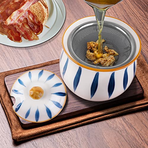 Koythin Ceramic Bacon Grease Container with Strainer, 23oz Suitable for