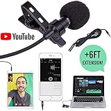 Premium HD Lavalier Mic for Best YouTube Audio – ANY Phone, iOS, Android, Samsung, Macbook or Camera, New iPhone 8 7 6 Plus, Samsung S8, S8+, iPad | Lapel Clip on Shirt Condenser Microphone