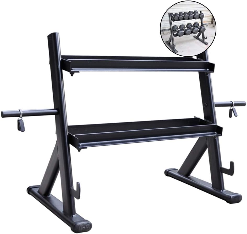 Dumbbell Rack Double-Layer Dual-use Storage for Barbell Two-Tier Dumbbell Storage Rack in Gym Barbell Bar Barbell Piece Storage Rack (Color : Black, Size : 81.55271cm)