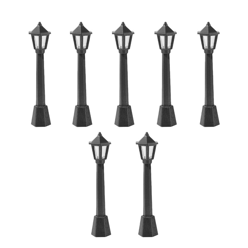 Uonlytech 7Pcs Miniature Street Lamp Model Light Set Led Battery Operated Decorative Post Lights for Micro Landscape Garden DIY and Christmas Decor