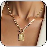 Zxcog Chunky Cross Paperclip Necklace for Women Gold Silver Cross Toggle Clasp Necklace Trendy Statement Rectangle Necklace Religious Jewelry Gift for Christian Faith