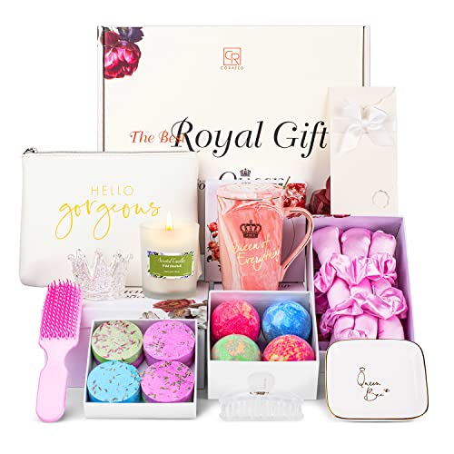 Birthday Gifts for Women, Gift Basket for Women, Handmade Organic Bath Bombs, Royal Birthday Gifts Box, 9 Luxurious Gifts Set with Cards , Surprise Gift Idea for Girl, Sister, Mom and Wife.