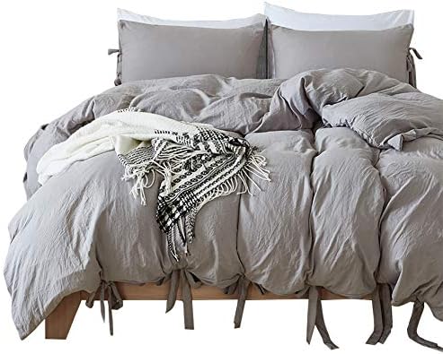 Hihotel 3 Pcs Duvet Cover Set, Washed Cotton Soft Solid Color Cover Quilt Case Hypoallergenic, Zipper Close, Machine Washable, Inside Corner Ties (1 Duvet Cover, 2 Pillow Cases)