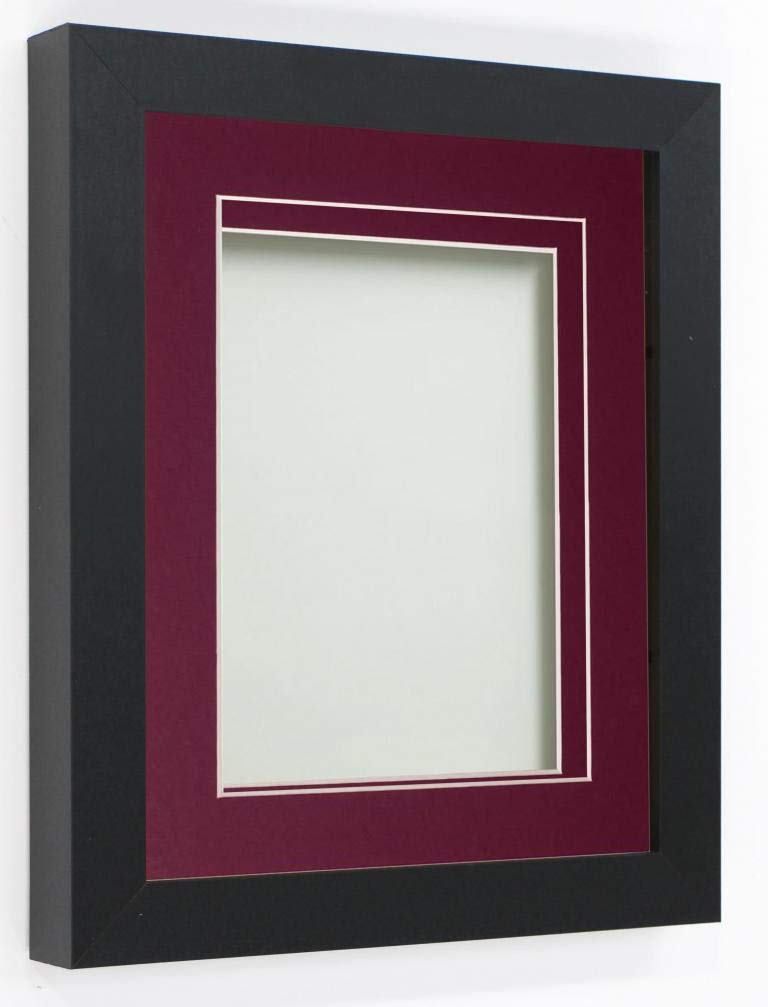 Frame Company Rickman Box 3D Photo Frame, Wood, Black with Plum Mount, 8x6 for Image Size 6x4 inch
