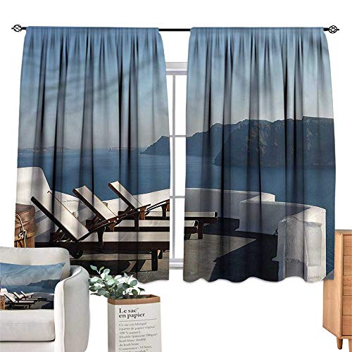 familytaste Travel,Modern Kids Curtain Sunlounger Terrace Santorini 104"x84" Decorative Curtains for Iving Room