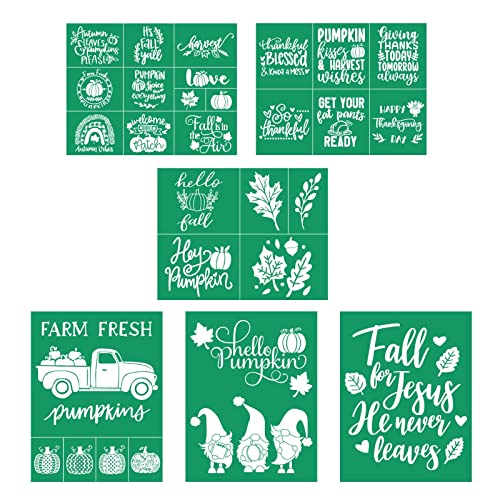 DGAGA 6PCS Fall Silk Screen Stencils Reusable Self Adhesive Chalk Mesh Stencils Autumn Silkscreen Transfers for Painting on Wood,Craft,DIY Farmhouse Signs Screenprinting Starter Kit for Chalk Paste