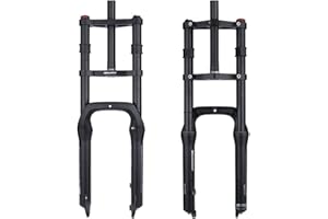 BOLANY Bike Suspension Fork 20inch 4.0 Tire Double Shoulder Snow Beach MTB Fat Fork | 110mm Travel | Straight Tube QR 9mm | 1-1/8inch Steerer - Black