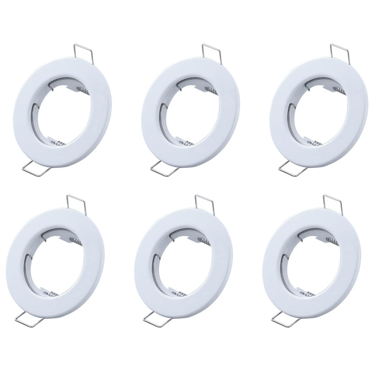 Hsthe Sea Set of 6 Recessed Light Frames, Ceiling Mounting Frame, Recessed Spotlight Set, Mounting Frames in Aluminium (LED/Halogen/GU10/MR16/PAR16/50 mm) White