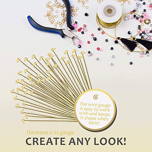 Jewelry Head Pins for Jewelry Making | Ship Straight and Unbent (150 Pieces, 3 Inches, 76mm, 22 Gauge) Flat-Head Brass Dressmaker Headpins | Jewellery Supplies Kit for Crafting Earrings and Bracelets