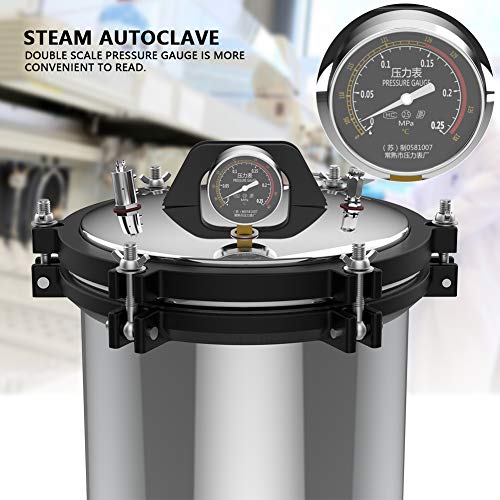 Steam Autoclave Sterilizer, 18L Stainless Steel Dual Heating Pressure Steam Autoclave Sterilizer Equipment XFS