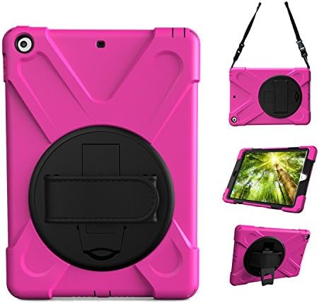PPSHA New iPad 9.7 2017 Case, Heavy Duty Hybrid Shockproof Protection Cover Built With Kickstand/Hand Strap and Shoulder Strap for Apple All-New iPad 9.7" Tablet