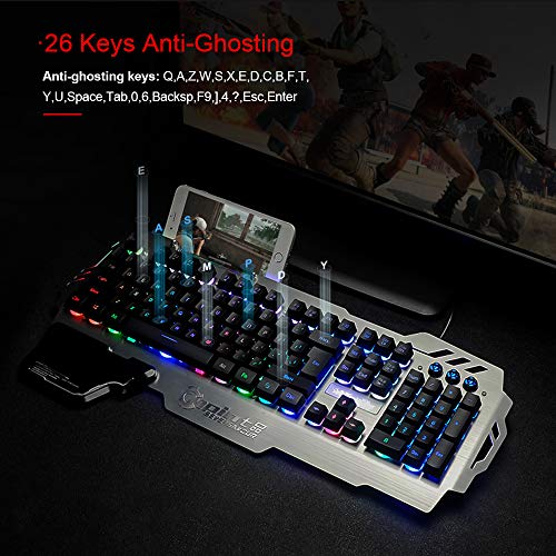 RedThunder K900 Gaming Keyboard - LED Backlit, Phone Holder, Hand Rest, Brushed Metal Cover - Durable, Ergonomic, Quiet, Waterproof - Computer Laptop PC Mac Gamer(Black) - Thumbnail 6