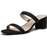 DREAM PAIRS Women's Two Strap Open Toe Low Block Chunky Heels Sandals Dress Pumps Casual Summer Mules Shoes