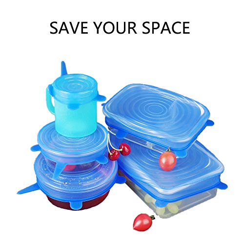 Silicone Stretch Lids,6 Pack Bowl Covers Food Huggers Flexible Lids for Pots Reusable Expandable Containers for Fruits Vegetables Cups Bowls Dishes Cans