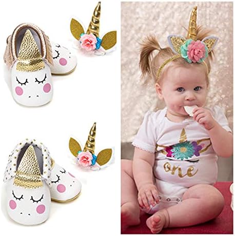 Baby Boys Girls Mary Jane Shoes with Unicorn Headband Soft Sole Non-Slip Toddler Party Dress Shoes