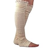 LILBETTER Crochet Lace Trim Cotton Knit Leg Warmers Boot Socks (Beige One Size)