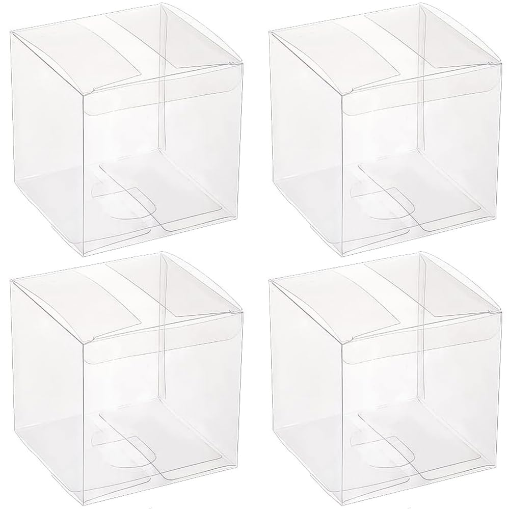 BENECREAT 10PCS Clear Gift Wrapping Boxes 10x10x10cm Square PET Favour Boxes with Protective Film for Wedding Souvenir