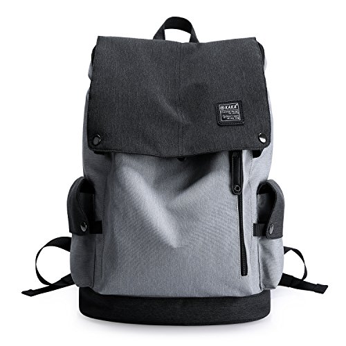 KAKA Lightweight Canvas Backpack Shoulder Daypack for 15.6-Inch Laptops Black Gray