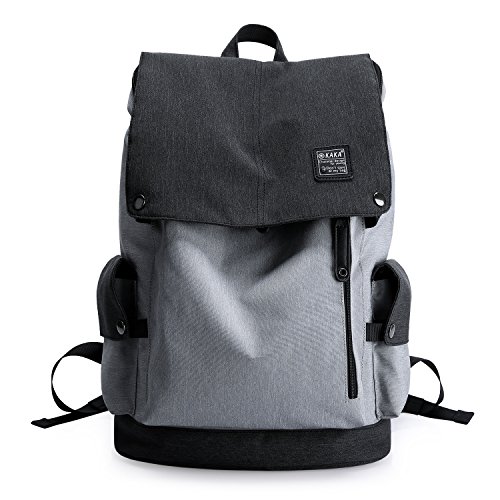 KAKA Lightweight Canvas Backpack Shoulder Daypack for 15.6-Inch Laptops Black Gray(not include USB cable)