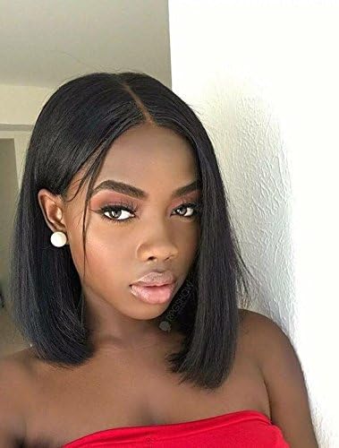 SHANELL Hair Short Bob 360 Lace Frontal Wigs Human Hair Pre Plucked Straight With Baby Hair Middle Part Brazilian Virgin Human Hair Glueless Wigs For Black Women Natural Hairline 12inch
