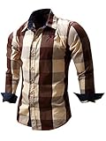 Neleus Men's Long Sleeve Button Down Plaid Shirts,112,Coffee,XL,EUR Tag 3XL